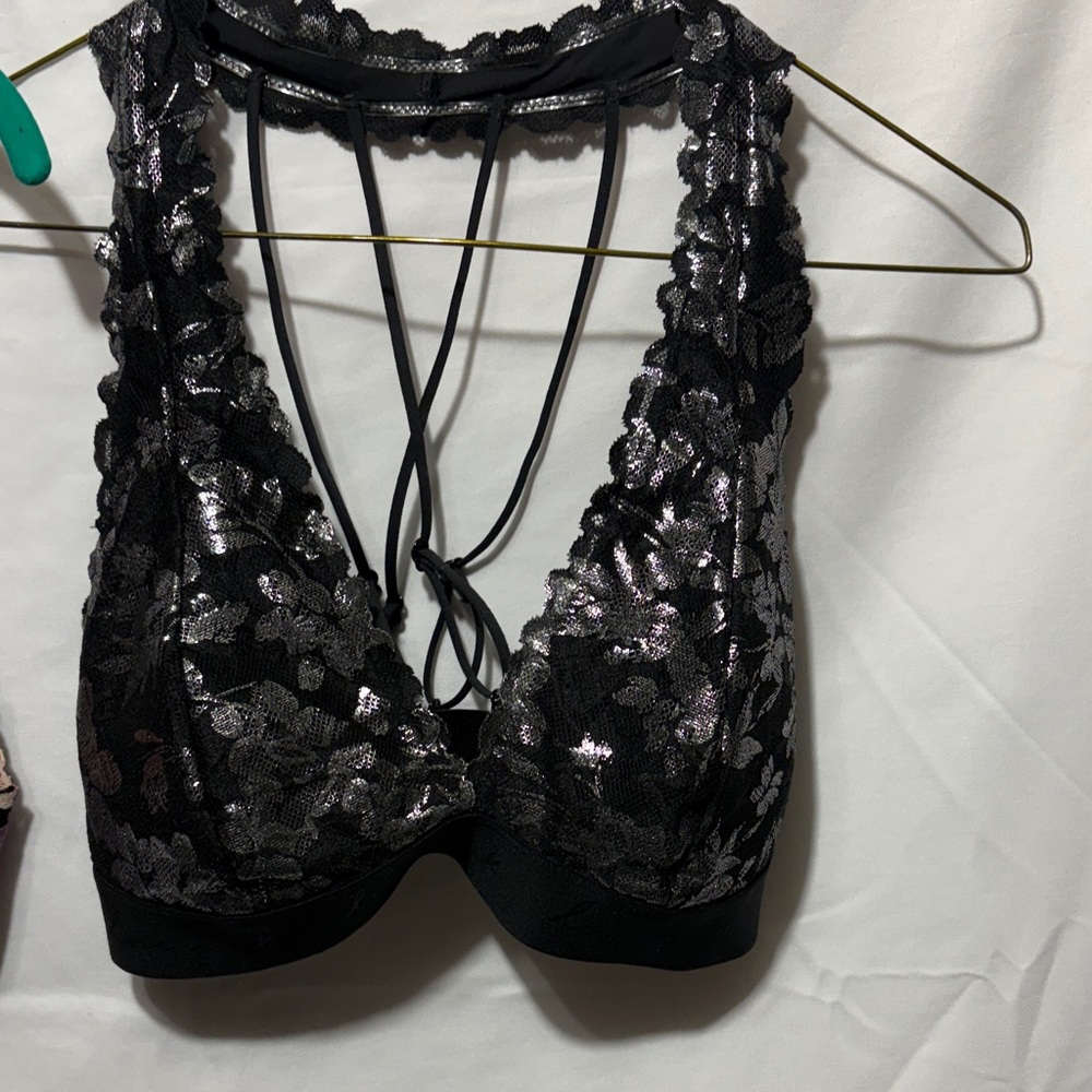 PINK Victoria's Secret Purple Floral & Black Metallic Lace Bralettes - Picture 2 of 9